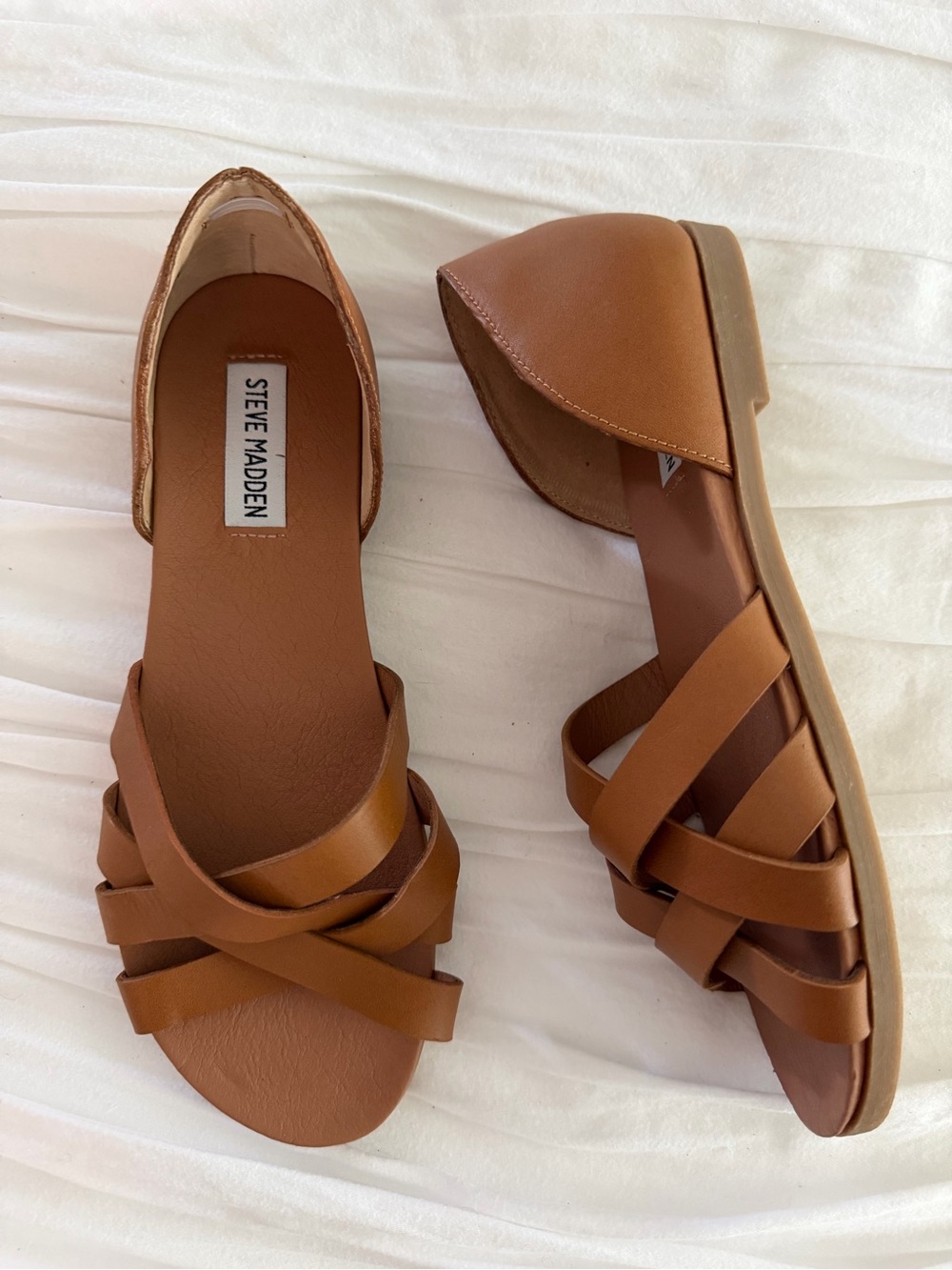 Steve Madden Tan Leather Strappy D’Orsay Flat Sandals Size 7